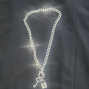 Silver Chain Necklace with Lock and Key Charms